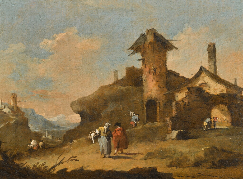 View full screen - View 1 of Lot 254. Capriccio landscape with ruined buildings and figures in the foreground.