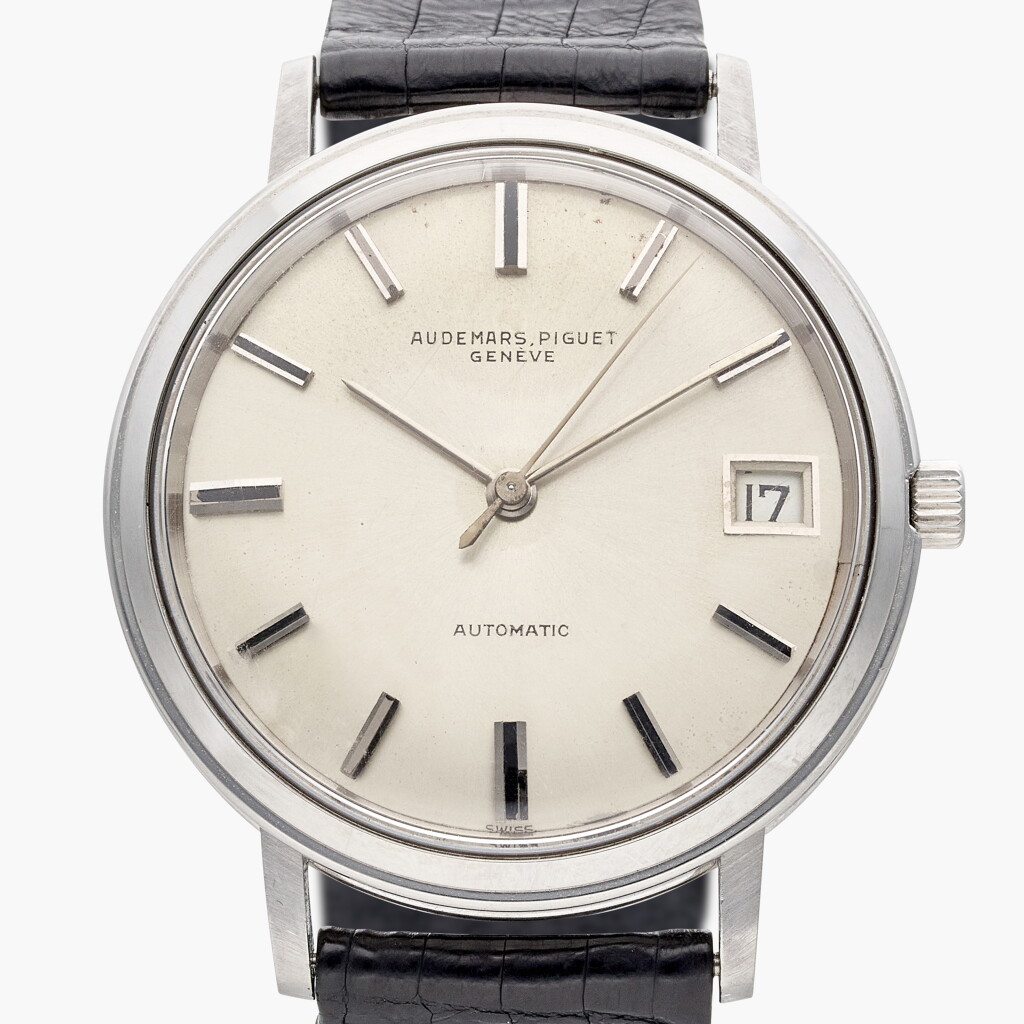 View full screen - View 1 of Lot 683. Reference 5281 | A stainless steel automatic wristwatch with date, Circa 1965.