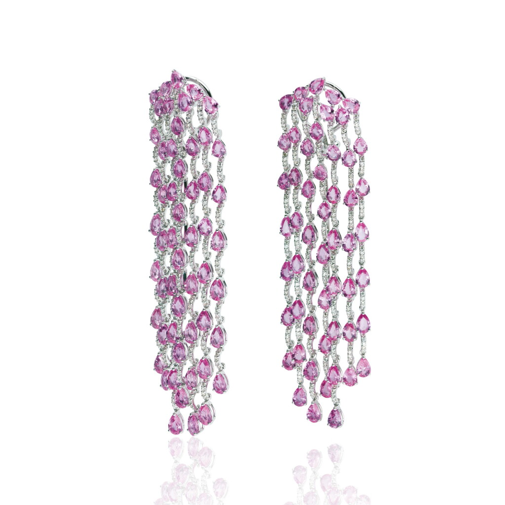 View full screen - View 1 of Lot 16. PAIR OF PINK SAPPHIRE AND DIAMOND EARRINGS, MICHELE DELLA VALLE.
