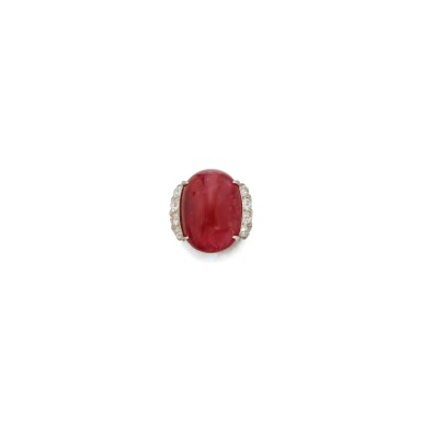 View full screen - View 1 of Lot 19. RUBY AND DIAMOND RING, SEAMAN SCHEPPS.