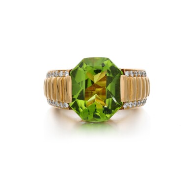 View full screen - View 1 of Lot 82. Peridot and diamond ring .