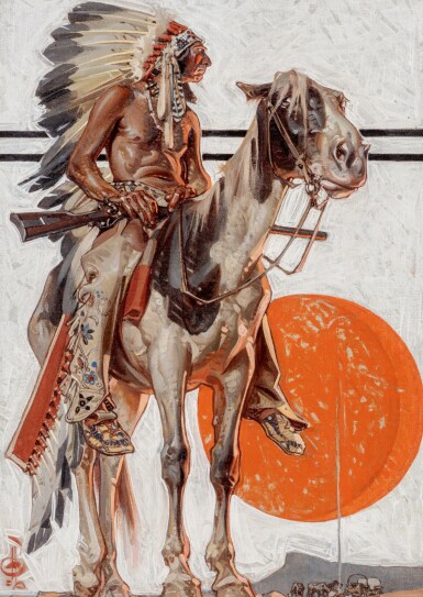 View full screen - View 1 of Lot 25. JOSEPH CHRISTIAN LEYENDECKER | INDIAN WITH CAMPFIRE BELOW.