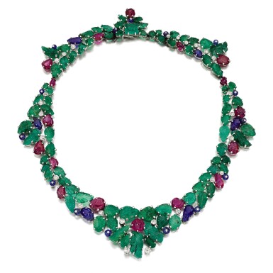 View full screen - View 1 of Lot 335. Gem set and diamond necklace, 1950s.