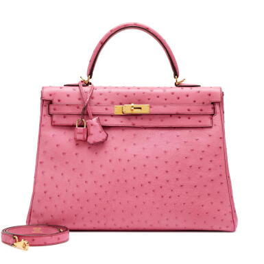 View full screen - View 1 of Lot 166. Fuschia Ostrich Kelly 35 Retourné Gold Hardware, 2006.