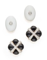 TWO PAIRS OF ENAMEL AND DIAMOND EARCLIPS, DAVID WEBB