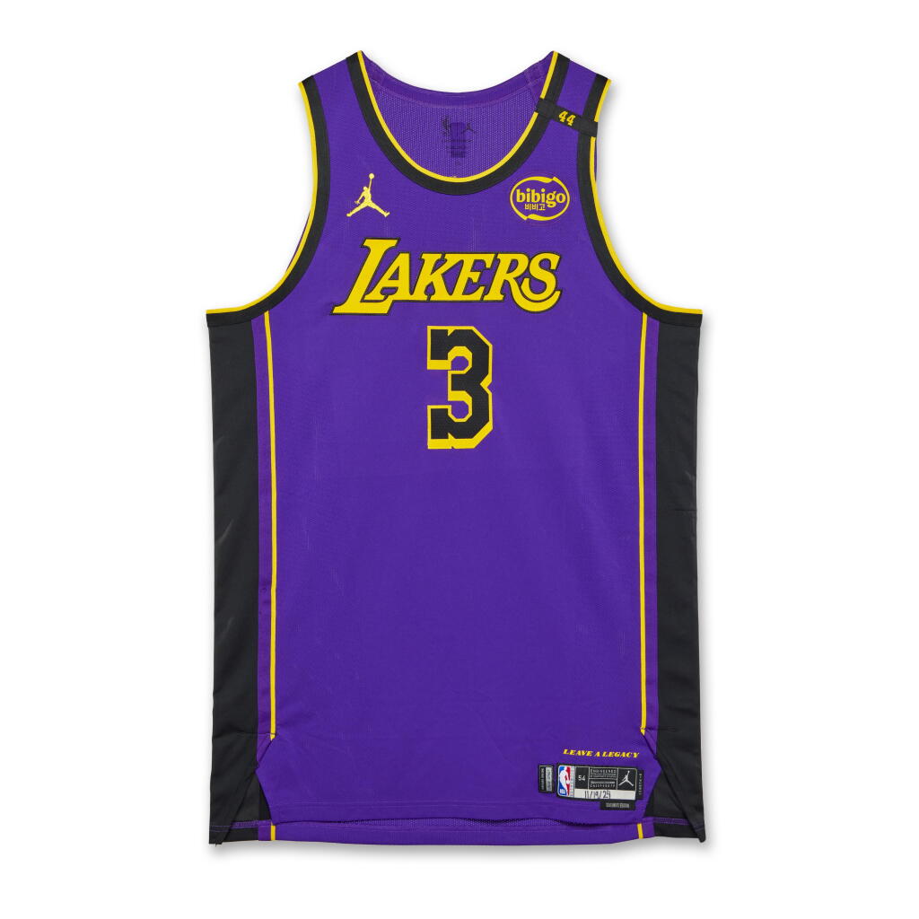 View full screen - View 1 of Lot 66. Anthony Davis Los Angeles Lakers 2024-2025 Emirates NBA Cup Game Worn Statement Edition Jersey | Double-Double.