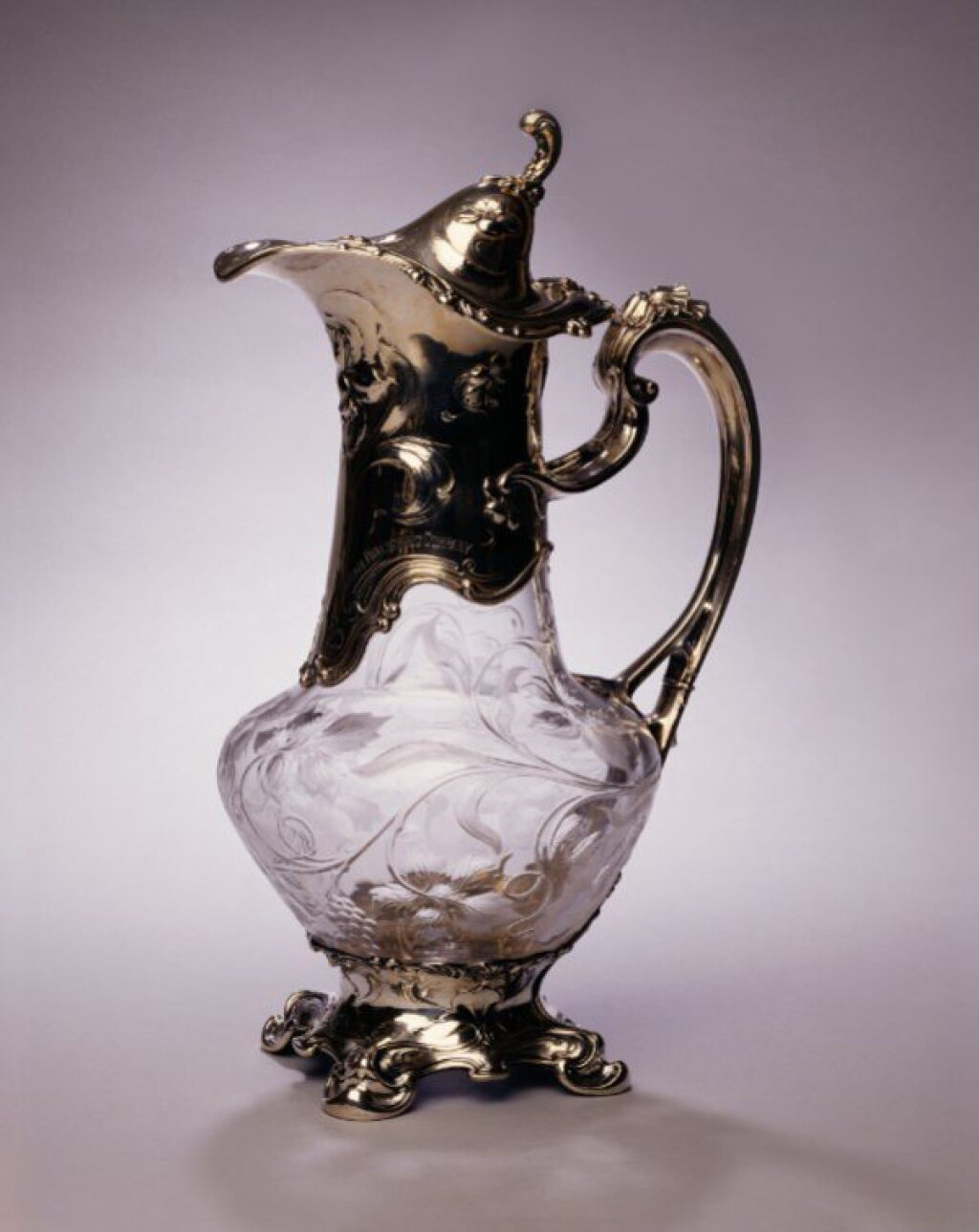 View full screen - View 1 of Lot 344. An American Silver Mounted Cut and Etched Glass "Art Nouveau" Claret Jug, Gorham Mfg. Co., Providence, RI, the Design Attributed to William Codman, Circa 1900.