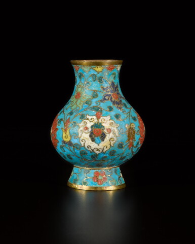 View full screen - View 1 of Lot 69. A small cloisonné enamel 'lotus' hu-form vase, 17th century.
