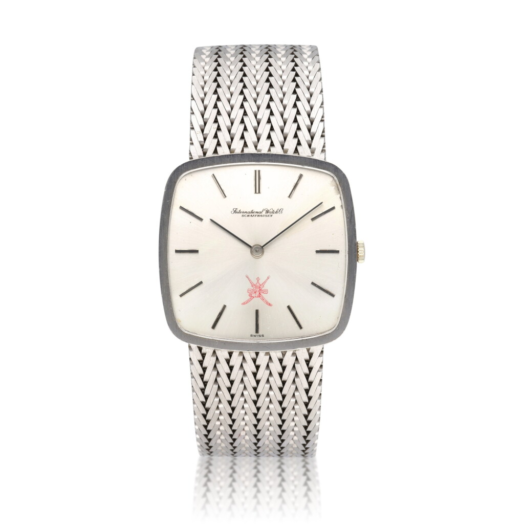 View full screen - View 1 of Lot 244. Reference 7773 'Khanjar' | A white gold cushion-shaped bracelet watch, Circa 1970.