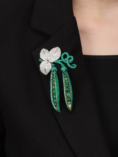 View full screen - View 1 of Lot 2895. 'Lucky Beans' Emerald and Diamond Brooch | Michele della Valle | 'Lucky Beans' 祖母綠 配 鑽石 胸針.