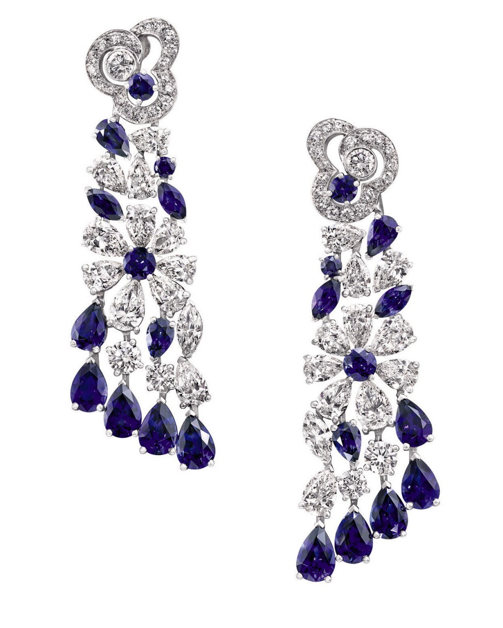 View full screen - View 1 of Lot 333. PAIR OF SAPPHIRE AND DIAMOND 'NUAGE FLOWER' EARRINGS, GRAFF .