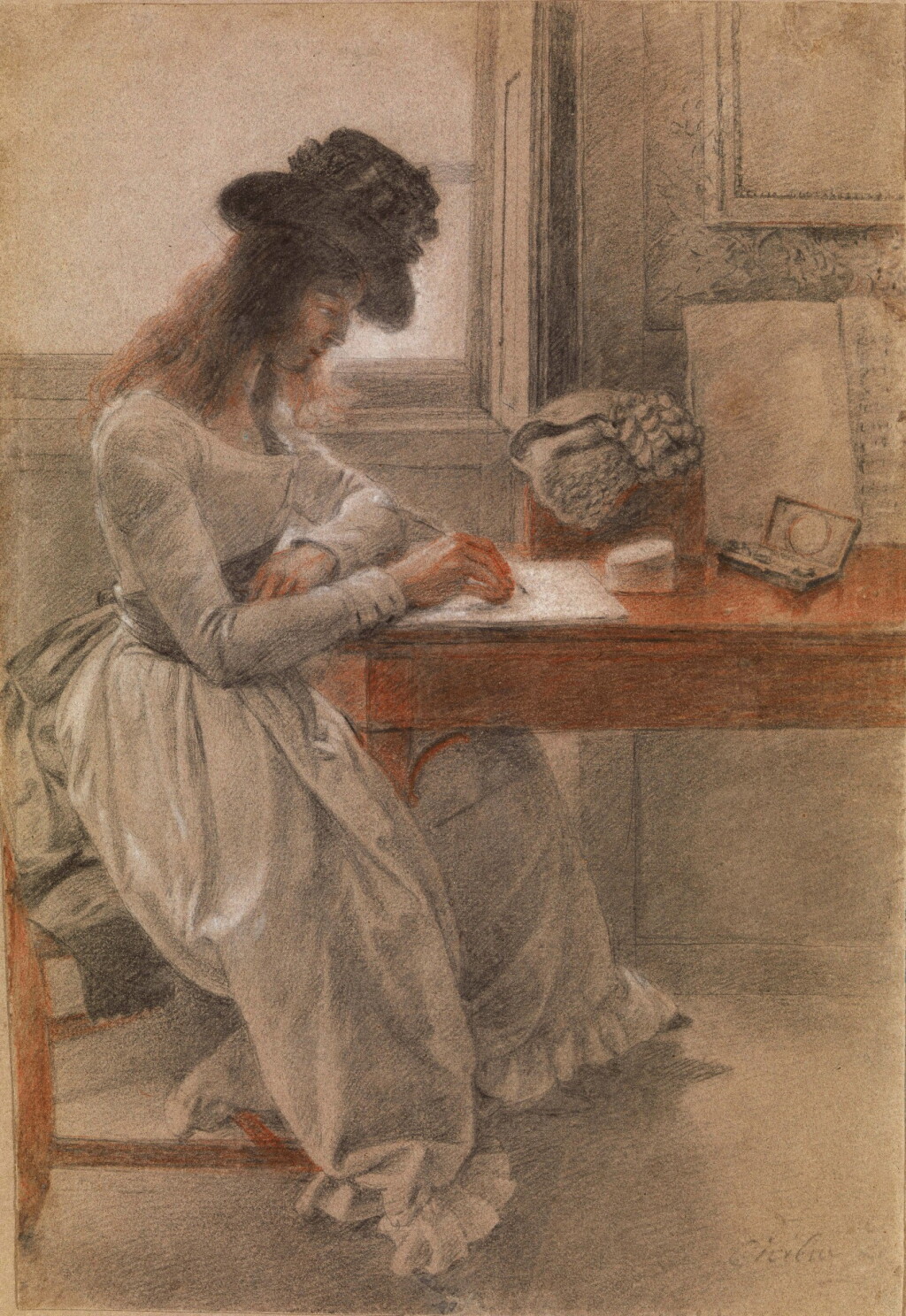 View full screen - View 1 of Lot 19. JOHAN JOSEPH ZOFFANY, R.A. | THE ARTIST’S DAUGHTER, CECILIA, SEATED AT A WRITING DESK .