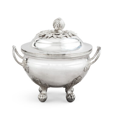 View full screen - View 1 of Lot 147. A French silver circular covered soup-tureen, Jean-Pierre Charpenat, Paris, 1787-1788 | Pot-à-oille en argent, Jean-Pierre Charpenat, Paris, 1787-1788.