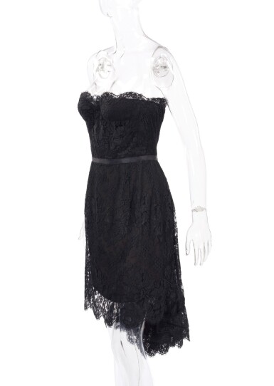 View full screen - View 1 of Lot 136. BLACK LACE EVENING DRESS, CHANEL.