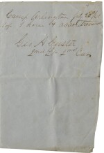 Custer, George A. Autograph document signed, Camp Arlington, Virginia, 20 July 1861