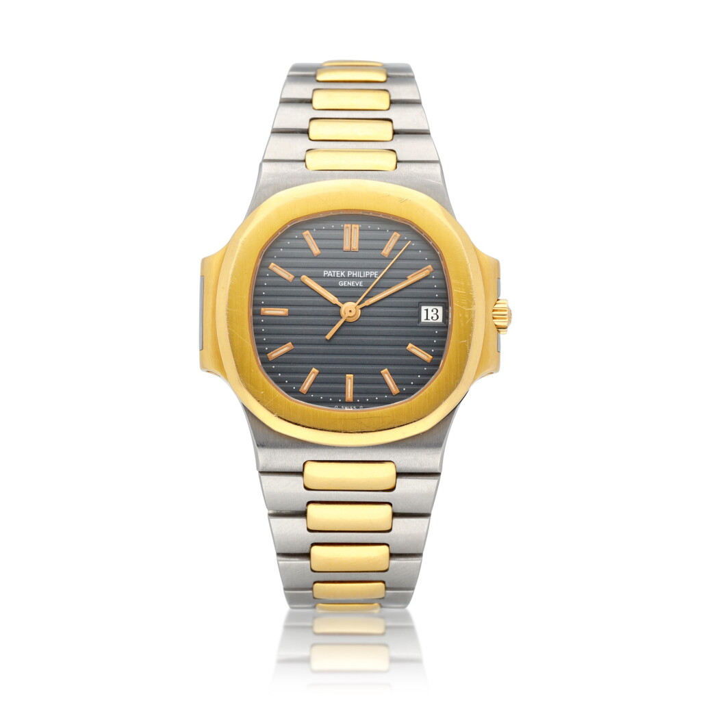 View full screen - View 1 of Lot 24. Reference 3800/001 Nautilus A stainless steel and yellow gold automatic wristwatch with date and bracelet, Circa 1997.