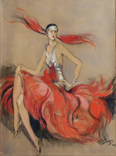 View full screen - View 1 of Lot 67. JEAN-GABRIEL DOMERGUE | ELÉGANTE EN TENUE DE SOIRÉE.