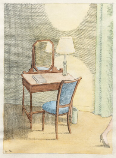 View full screen - View 1 of Lot 261. Une coiffeuse avec une lettre, une femme quittant la pièce.