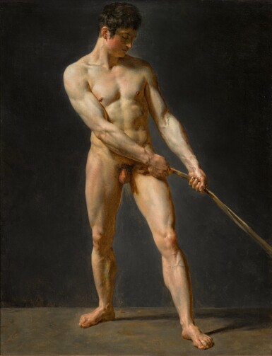 View full screen - View 1 of Lot 114. A standing male nude, pulling a rope.