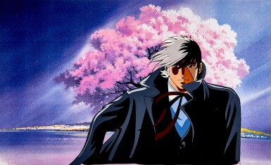 View full screen - View 1 of Lot 14. Black Jack Animation Cel with Douga and Printed Background | 間黒男賽璐璐,附線稿及印刷背景.