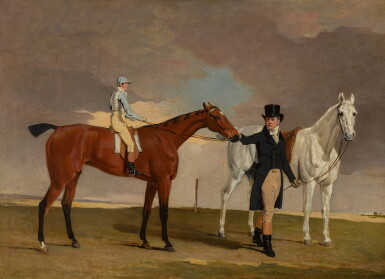 View full screen - View 1 of Lot 513. Lord Rous's Racehorse Shrapnell, with his trainer, Dixon Boyce, and jockey, Willliam Arnull Up.