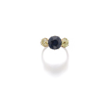 View full screen - View 1 of Lot 285. SPINEL, FANCY YELLOW AND FANCY BROWN-YELLOW DIAMOND RING.