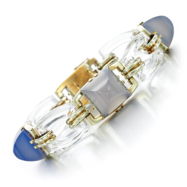 View full screen - View 1 of Lot 157. Cartier | Rock crystal and chalcedony bracelet, 1940s.
