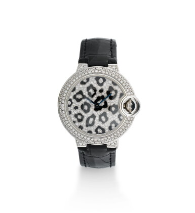 View full screen - View 1 of Lot 176. Montre bracelet de dame émail et diamants, "Ballon Bleu Taches de Panthère" | Lady's enamel and diamond wristwatch, 'Ballon Bleu Taches de Panthère'.