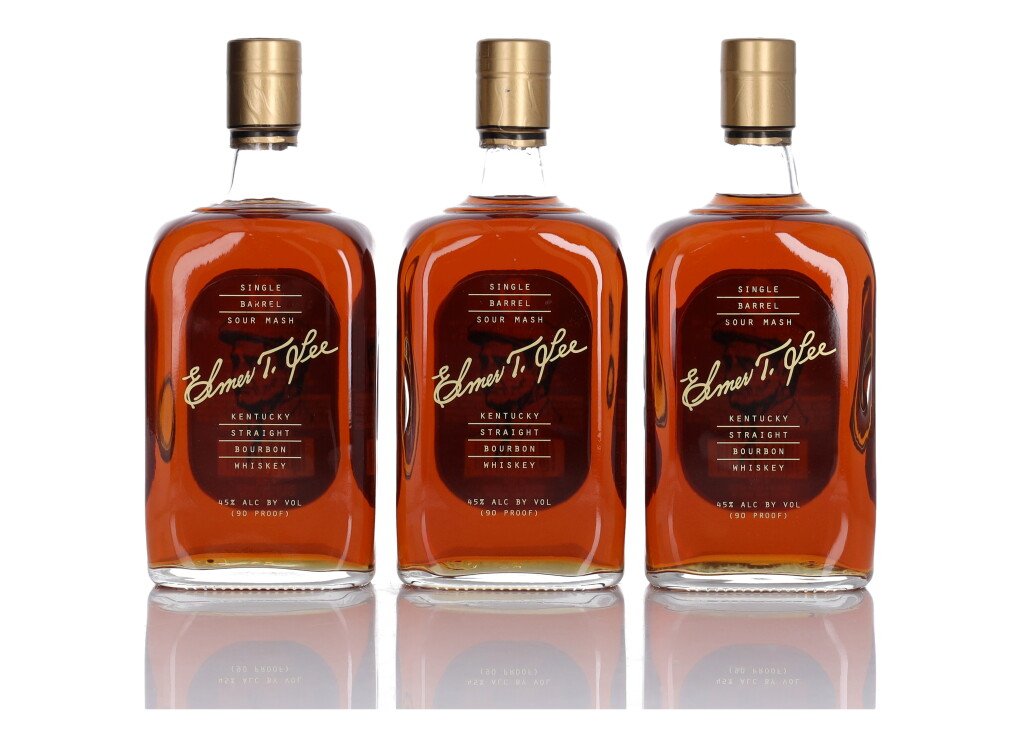 View full screen - View 1 of Lot 166. Elmer T. Lee Single Barrel 90 Proof NV (3 Bottles 75cl).