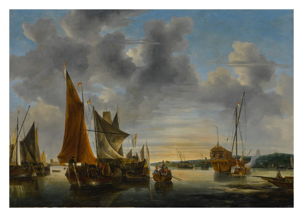 View full screen - View 1 of Lot 528. DUTCH SCHOOL, 17TH OR 18TH CENTURY | SHIPPING SCENE ON CALM WATER.
