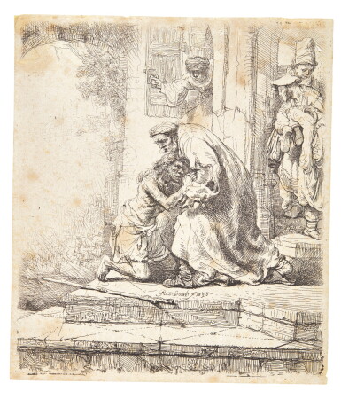 View full screen - View 1 of Lot 42. REMBRANDT HARMENSZ. VAN RIJN | THE RETURN OF THE PRODIGAL SON (B., HOLL. 91; NEW HOLL. 159; H. 147).