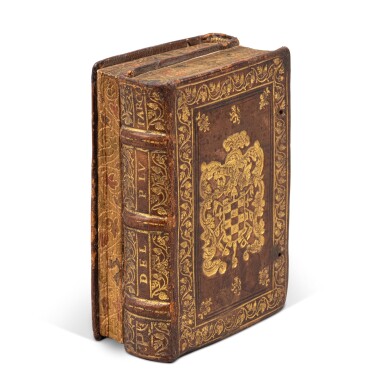 View full screen - View 1 of Lot 74. Plutarchus, Alcuni opusculi de le cose morali, Venice, 1567, dos-à-dos binding with arms of Alvarez of Toledo.