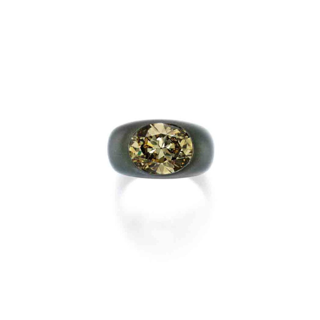 View full screen - View 1 of Lot 201. Aluminum and Fancy Deep Brownish Greenish Yellow Diamond Ring.