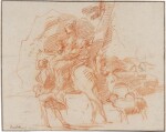A man leading a woman and children on horseback