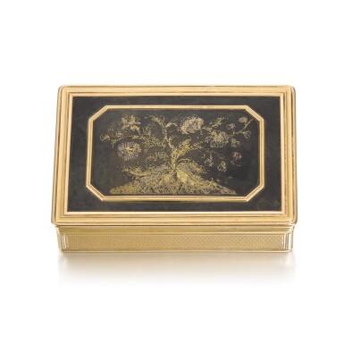 View full screen - View 1 of Lot 37. A gold and tortoiseshell piqué snuff box, A.J.M. Vachette, Paris, 1809-1819.