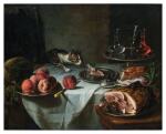 Still Life of the Remnants of a Meal with a Lunging Cat