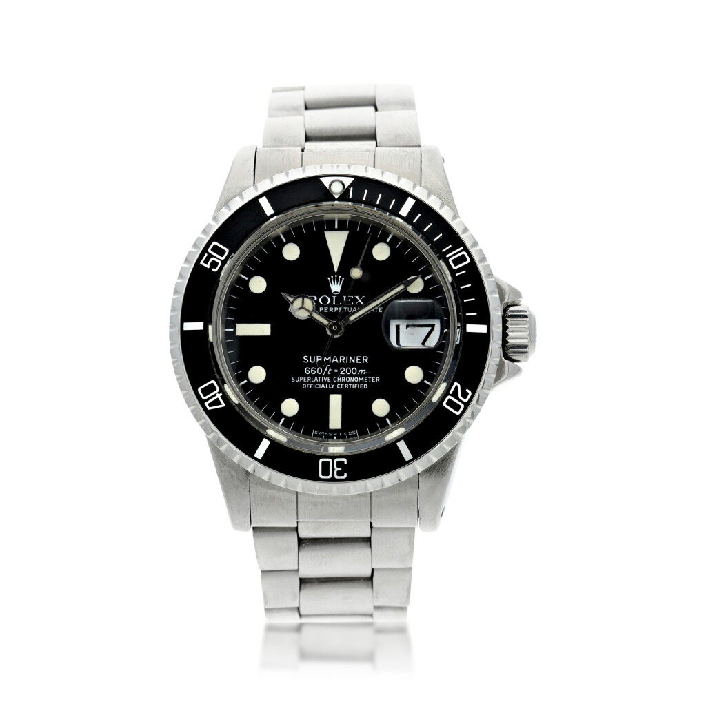 View full screen - View 1 of Lot 85. REFERENCE 1680 SUBMARINER A STAINLESS STEEL AUTOMATIC WRISTWATCH WITH DATE AND BRACELET, CIRCA 1977.