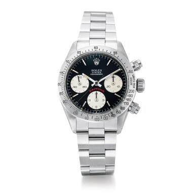 View full screen - View 1 of Lot 2123. ROLEX | COSMOGRAPH DAYTONA 'BIG RED', REFERENCE 6265, A STAINLESS STEEL CHRONOGRAPH WRISTWATCH WITH BRACELET, CIRCA 1979 | 勞力士 | "Cosmograph Daytona “Big Red” 型號6265 精鋼計時鏈帶腕錶,錶殼編號6047682,約1979年製".