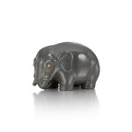A Fabergé jewelled kalgan jasper model of an elephant, St Petersburg, circa 1900