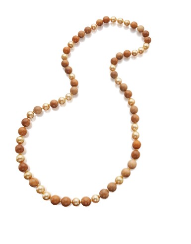 View full screen - View 1 of Lot 302. Wood and Cultured Pearl Necklace.