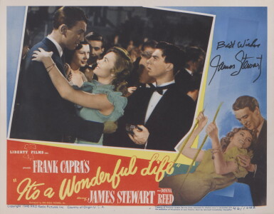 View full screen - View 1 of Lot 14. IT'S A WONDERFUL LIFE (1946) LOBBY CARD NUMBER 6, US, SIGNED BY JAMES STEWART.