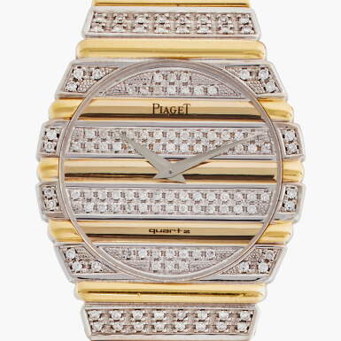 View full screen - View 1 of Lot 368. Reference 791 C 725 Polo | A white and yellow gold diamond-set bracelet watch, Circa 1980.