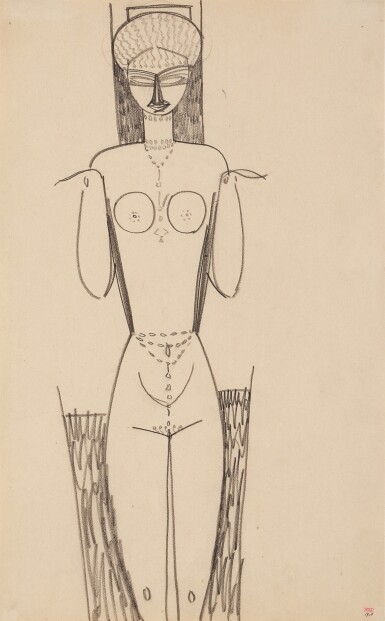 View full screen - View 1 of Lot 250. Femme nue de face, mains au niveau des épaules.