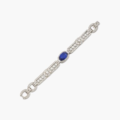 View full screen - View 1 of Lot 619. Attractive Sapphire and Diamond Bracelet 卡地亞 璀璨奪目 7.04克拉 天然「喀什米爾」未經加熱藍寶石 配 鑽石 手鏈.