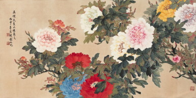 View full screen - View 1 of Lot 629. 張韶石 富貴滿堂 | Zhang Shaoshi, Flourishing Peonies.