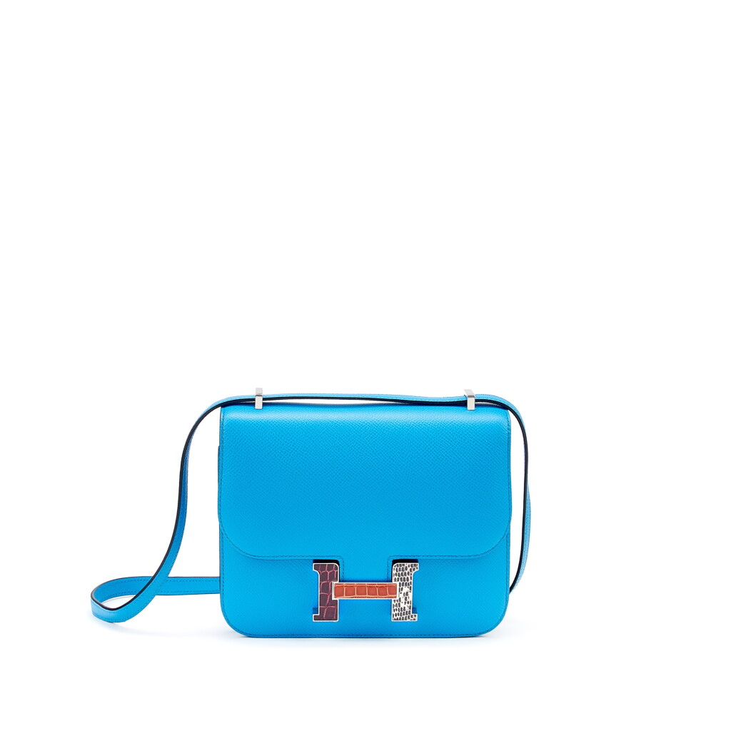 View full screen - View 1 of Lot 7746. Bleu Frida Epsom Mini Constance 18 Alligator and Ombré Lizard Palladium Hardware, 2021.