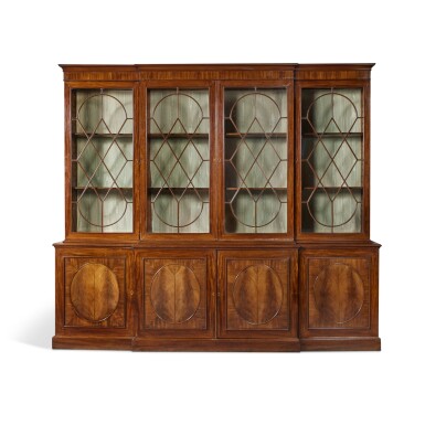 View full screen - View 1 of Lot 15. A Large George III Style Breakfront Mahogany Bookcase, Circa 1870.