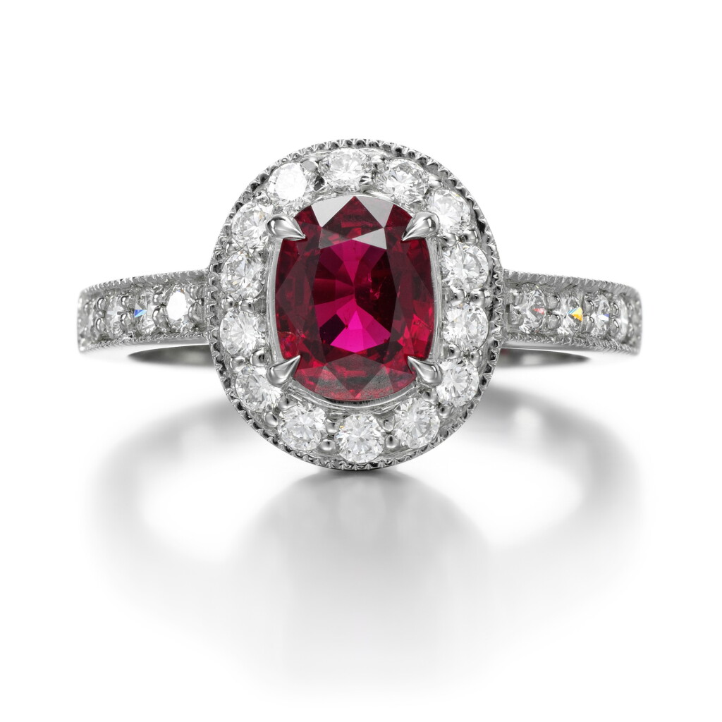 View full screen - View 1 of Lot 129. RUBY AND DIAMOND RING.