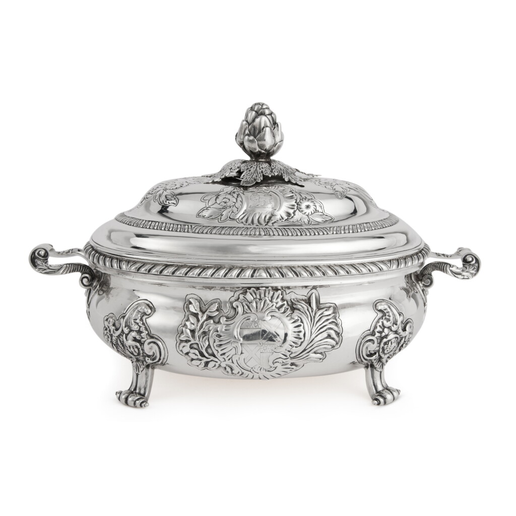 View full screen - View 1 of Lot 15. A George II Silver Soup Tureen and Cover, Eliza Godfrey, London, 1752.