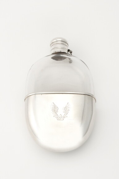 View full screen - View 1 of Lot 27. A VICTORIAN SILVER AND GLASS FLASK | WILLIAM SUMMERS, LONDON | 1887.